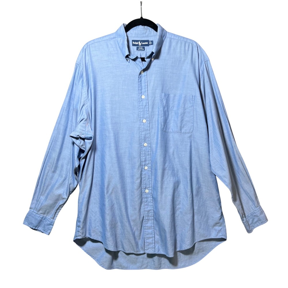 Vintage 90s Ralph Lauren Blake L Blue Button Up Shirt Long Sleeve Cotton Oxford